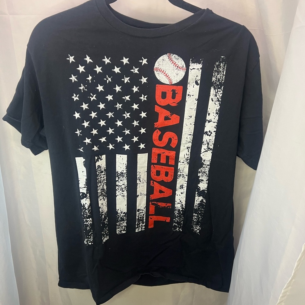 American Flag Baseball Team Gift Sports Design Unisex T-Shirt Lg